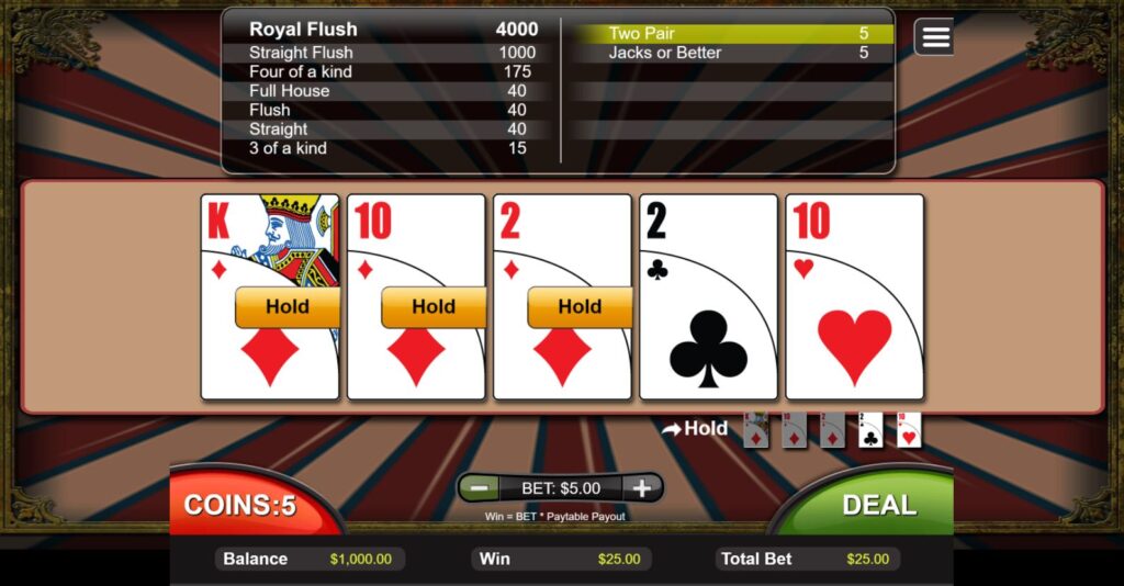 Video Poker gameplay